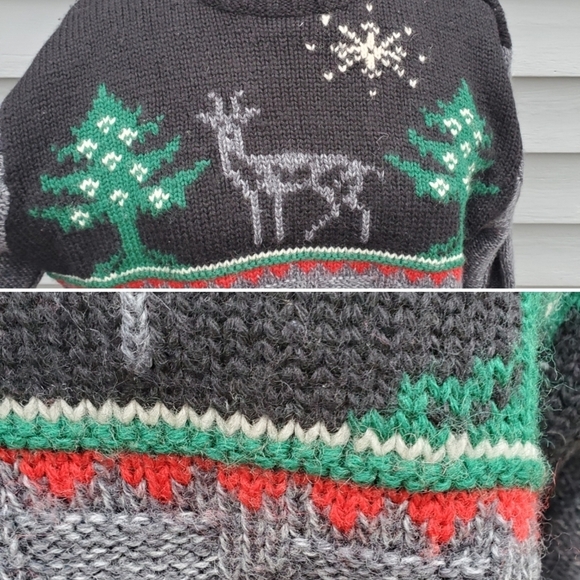 Vintage 90s y2k Christmas Winter Season Reindeer Forest Wool Turtleneck Sweater - Picture 2 of 5